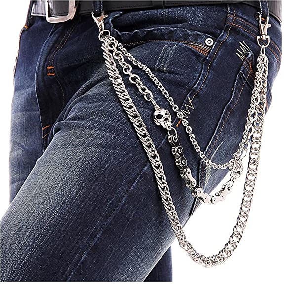mens jeans with a three peace silver chain