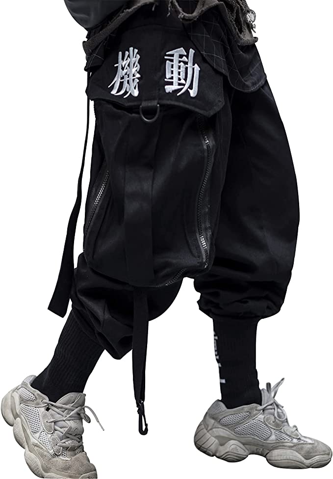 black baggy pants japanese lettering