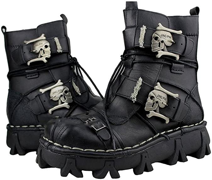 black boots skulls as strap buckles