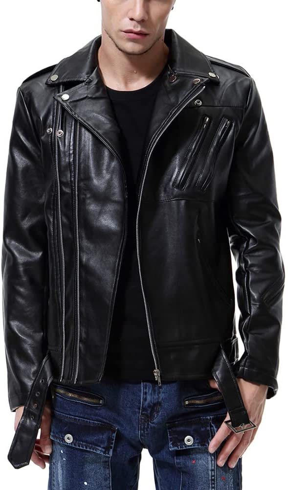 men wearing black leather jacket
