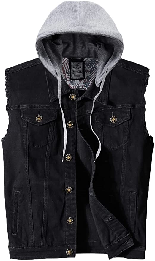 mens hooded vest with torn off sleeves