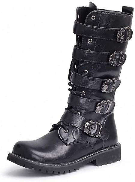 tall black boot with straps