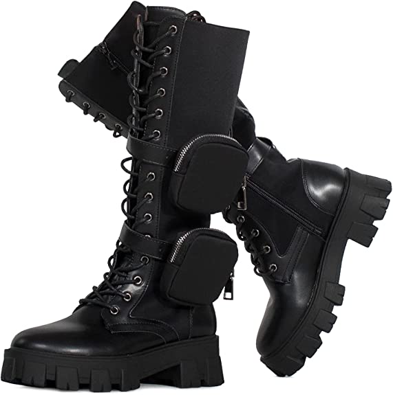 black tall boots small pockets on side