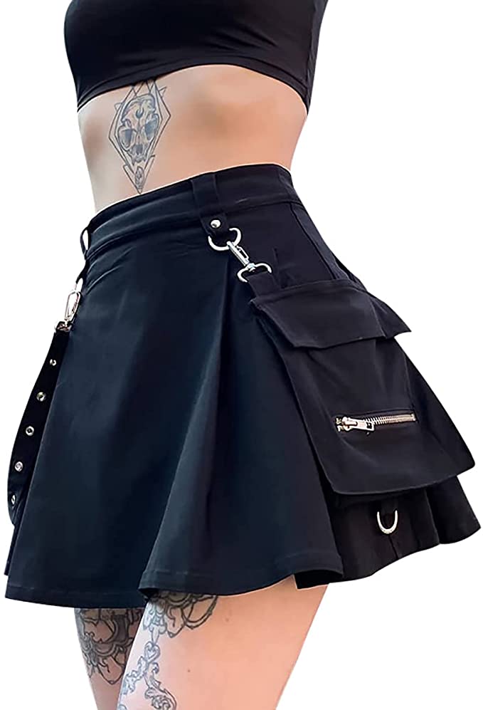 woman tattoed wearing gothic mini skirt