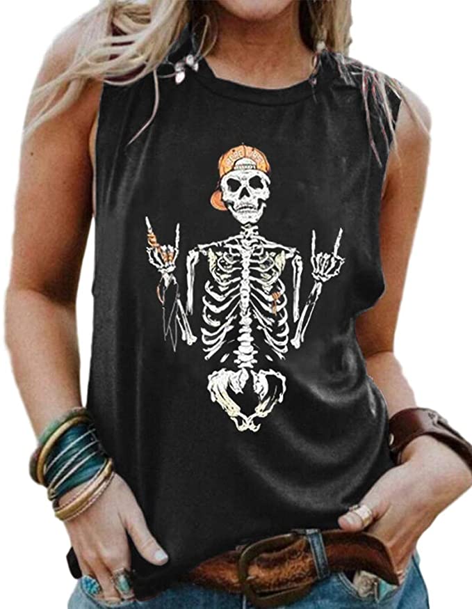 woman wearing shirt with skeleton