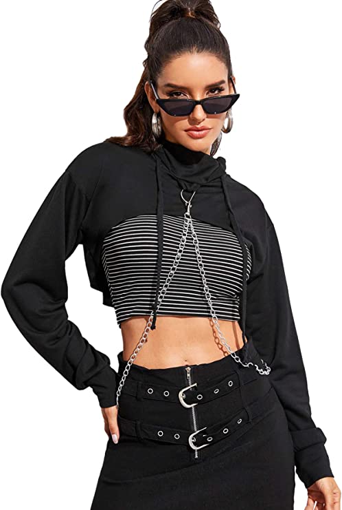 woman with sunglasses wearing gothic short sweater