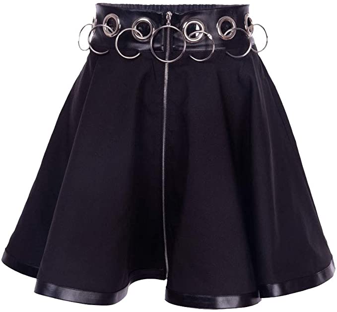 womens black gothic mini skirt with rings