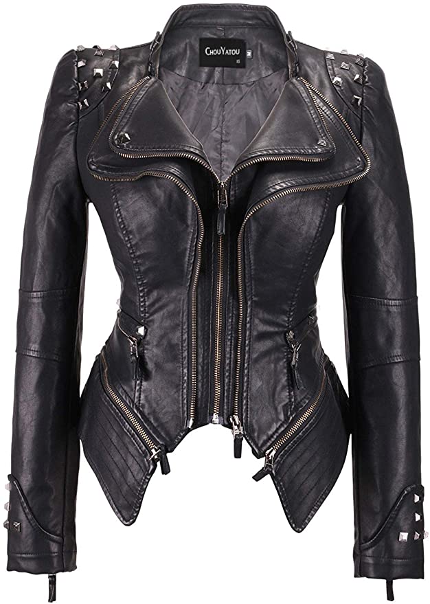 womens black leather jacket with zippers
