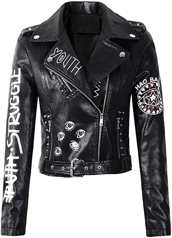 womens leather jacket with lettering